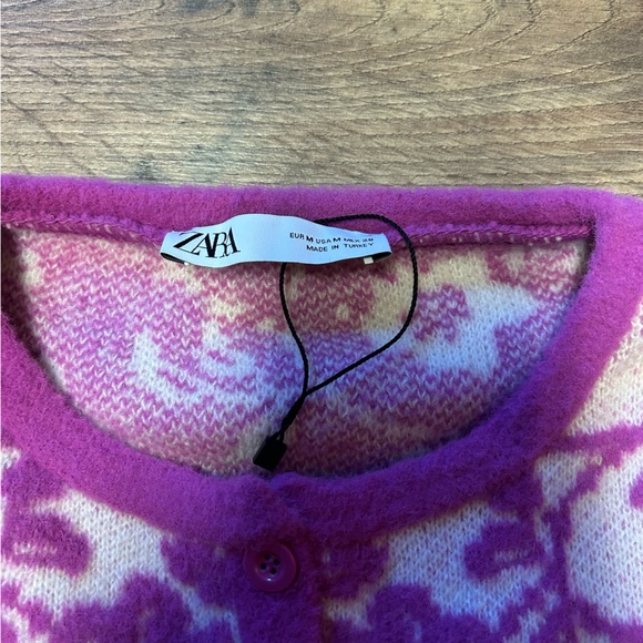 zara jacquard cream and hot pink floral button up vest - Picture 4 of 6